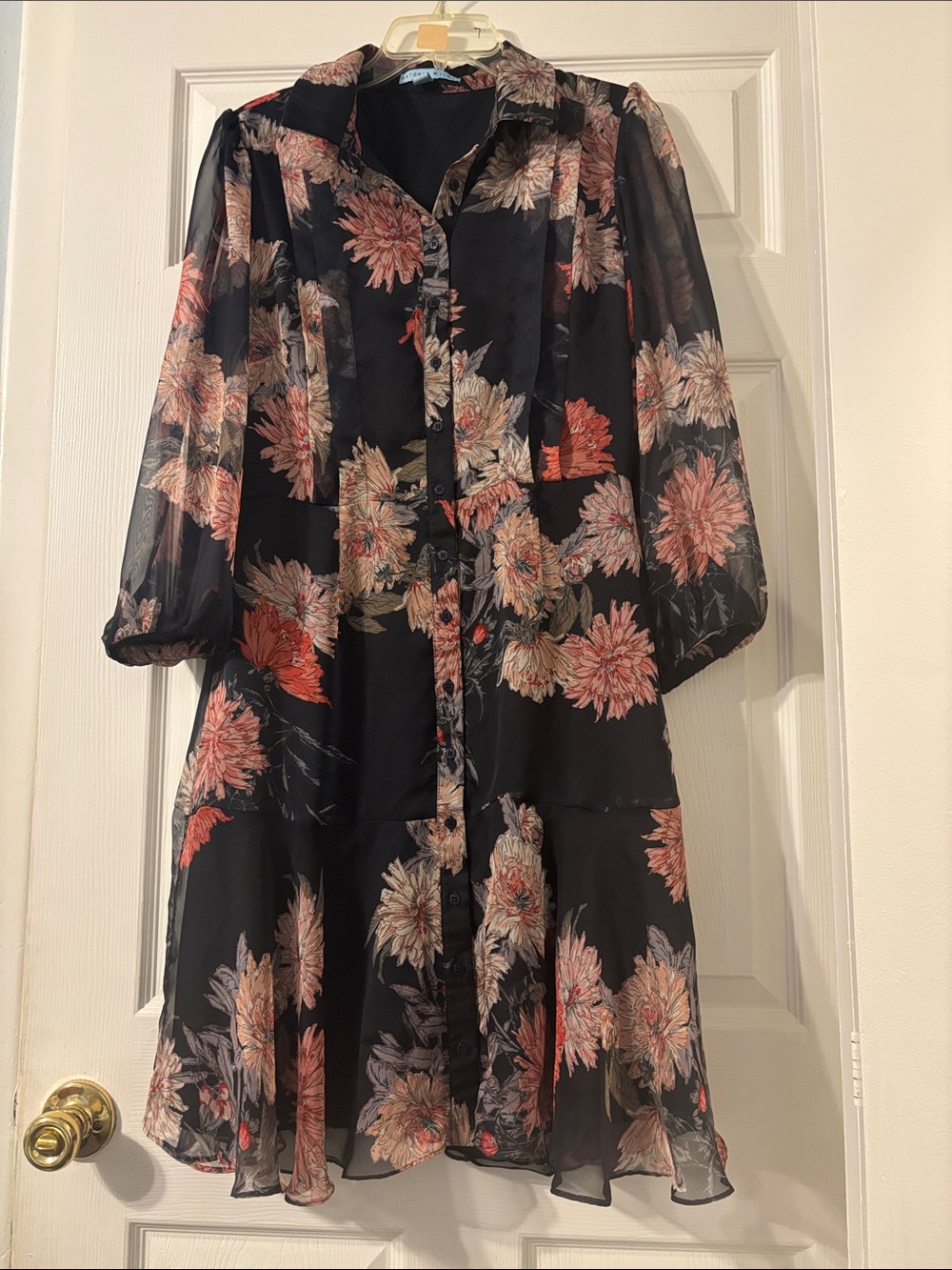 ANTONIO MELANI Black Dress with Coral Floral Trim